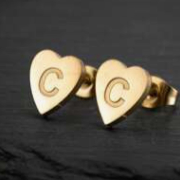 Jewelry - Earrings Studs- C Stainless Steel Initial C Letter Stud Gold Tone Earrings nwt